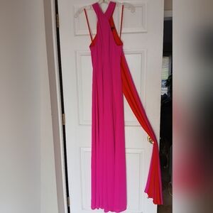 Alex Marie Fuchsia and Red Colorblock Halter Formal Dress Size 6
